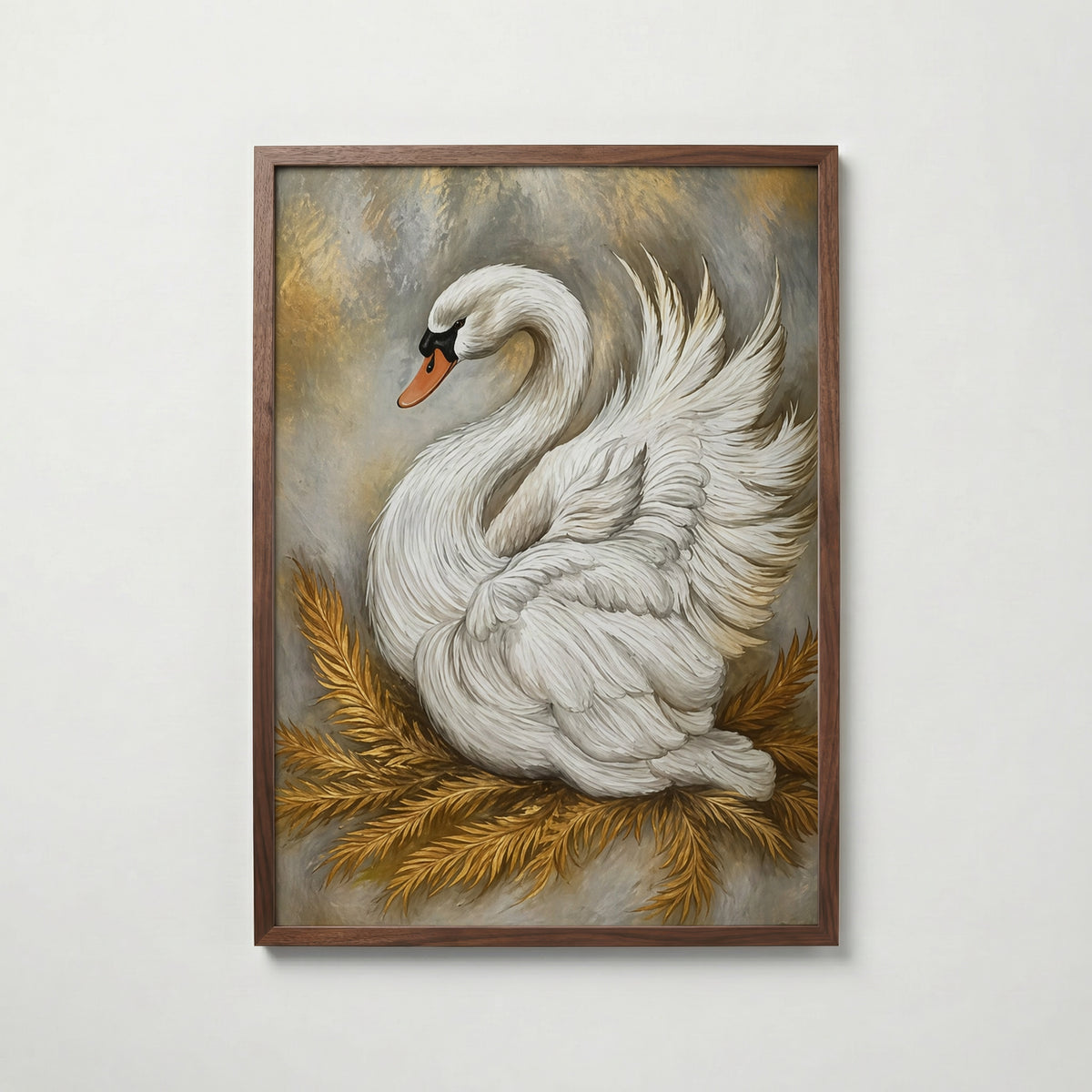 Golden Swan affisch i valnötsram – mörkbrun inramning med exklusiv känsla, Bozetto