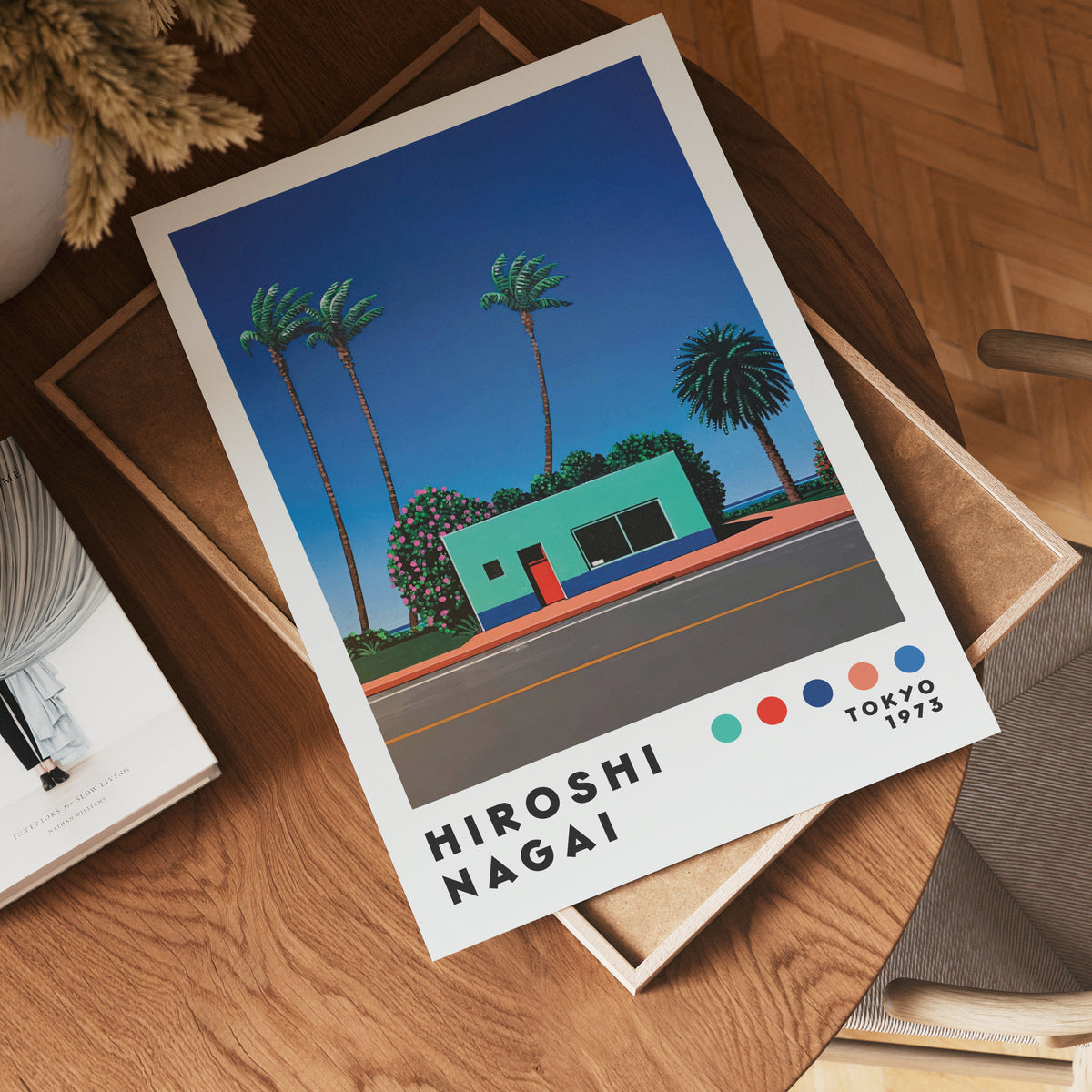 Väggmockup med Hiroshi Nagai Palm Street – köp enkelt hos Bozetto affisch i hög kvalitet