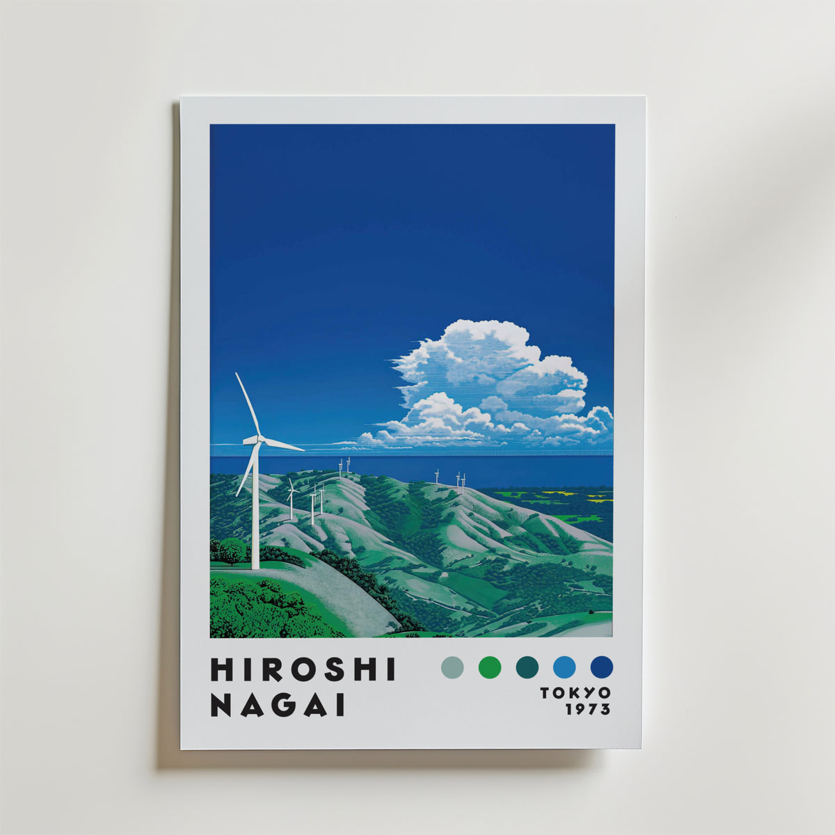 Mockup av Hiroshi Nagai Wind Turbines affisch på vägg – köp enkelt hos Bozetto i hög kvalitet