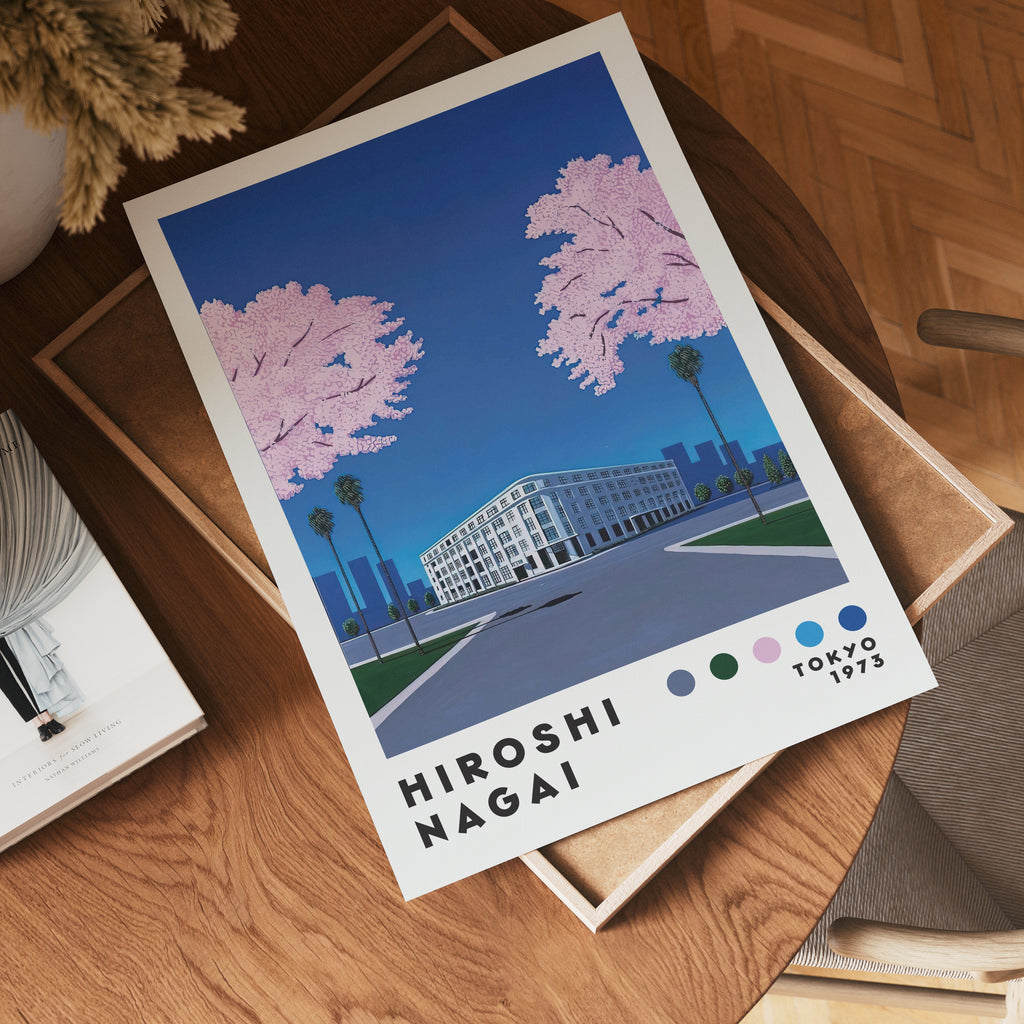 Väggmockup med Hiroshi Nagai Cherry – köp enkelt hos Bozetto affisch i hög kvalitet