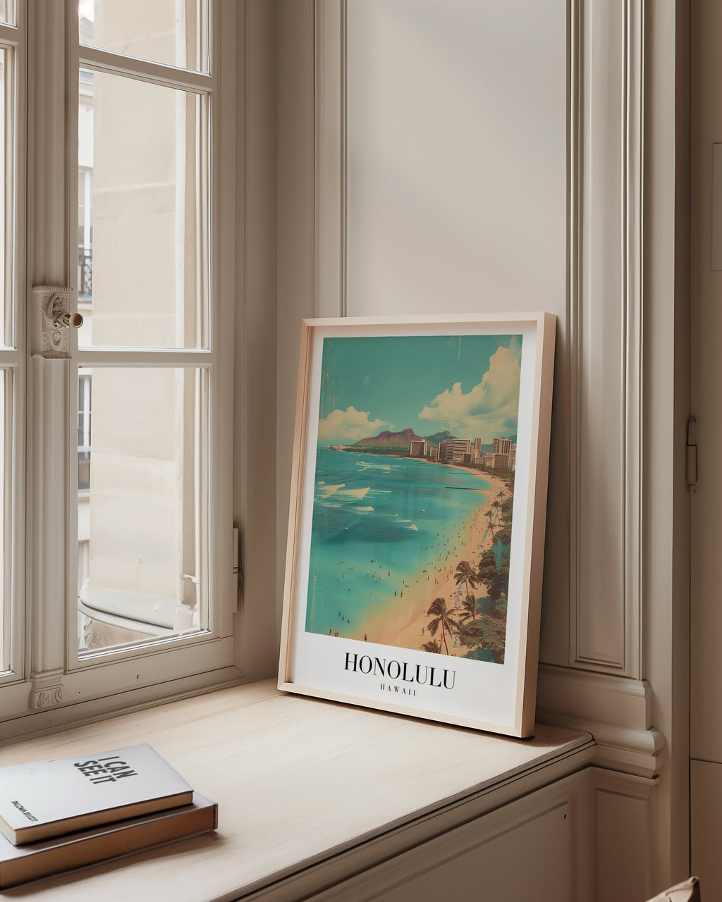 Mockup av Waves Of Honolulu affisch på vägg – köp enkelt hos Bozetto i hög kvalitet