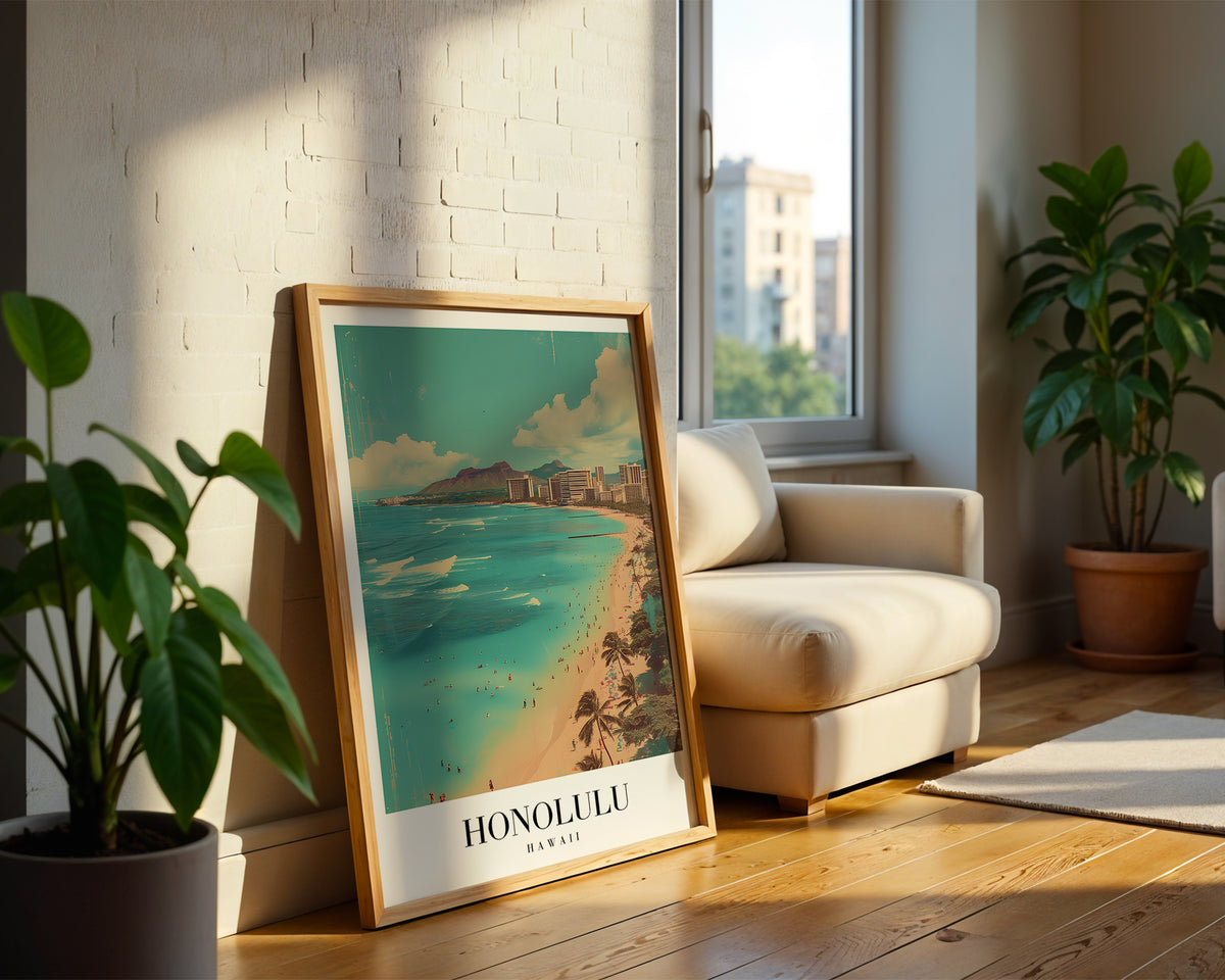 Väggmockup av Waves Of Honolulu affisch på ljus vägg – Bozetto konsttryck – nr 4