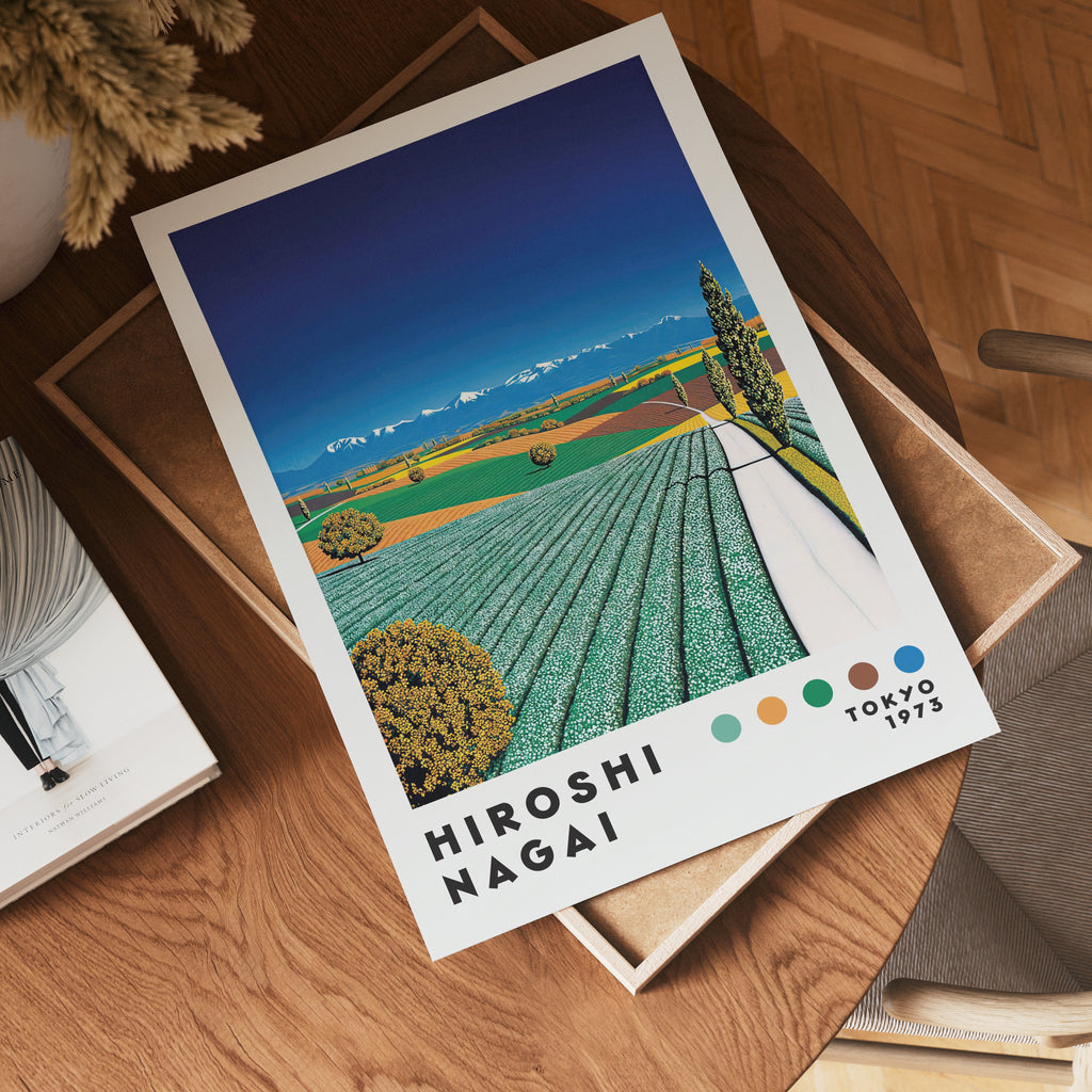 Väggmockup med Hiroshi Nagai Painted Fields – köp enkelt hos Bozetto affisch i hög kvalitet