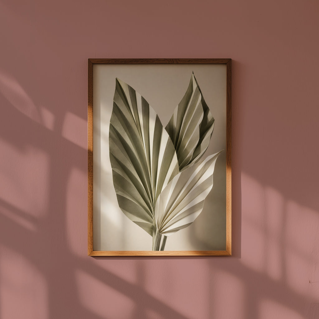 Folded Palm Study affisch i minimalistiskt sovrum – köp enkelt hos Bozetto i hög kvalitet