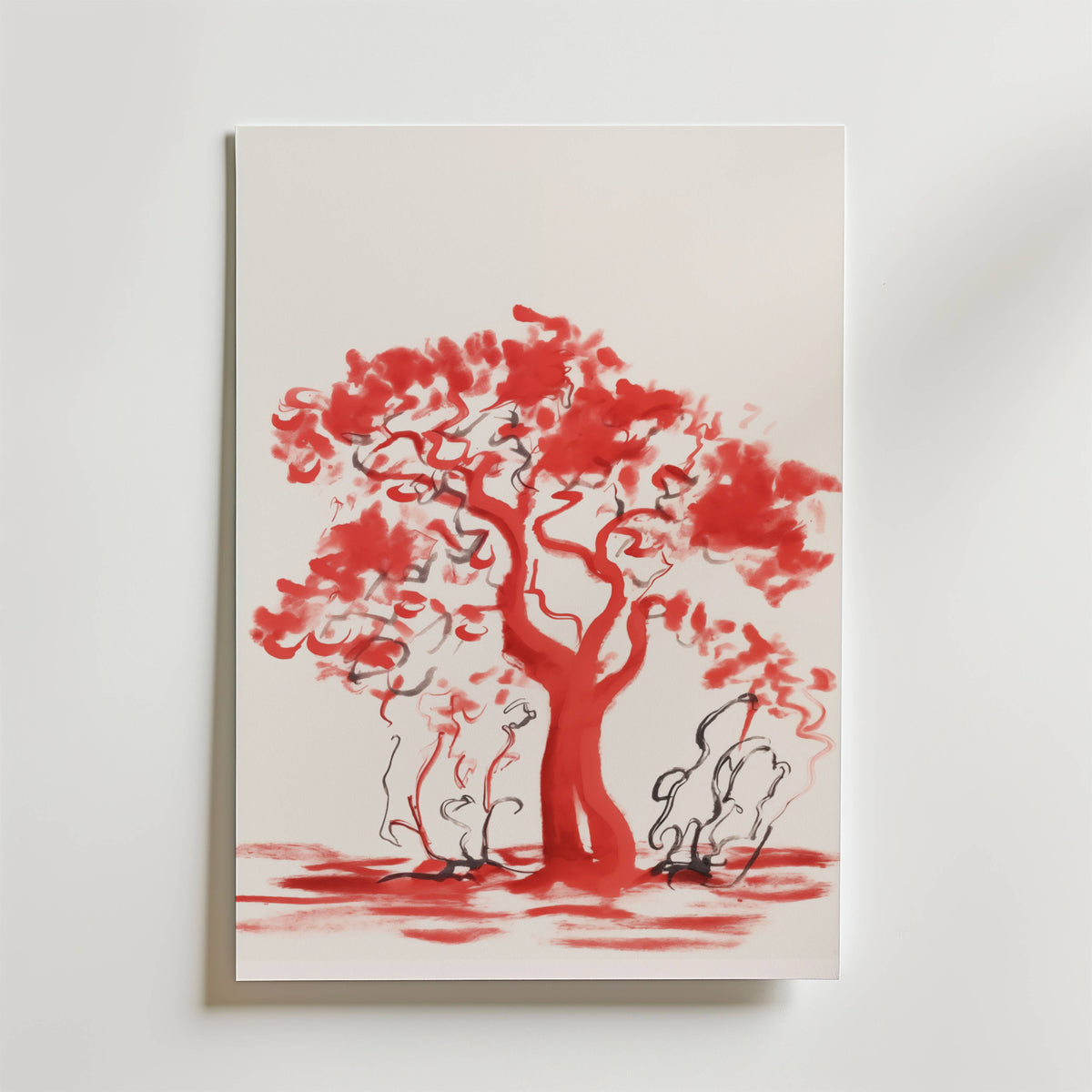 Red Harmony Tree – stilfullt konsttryck från Bozetto, tryckt på matt finpapper i hög tryckkvalitet
