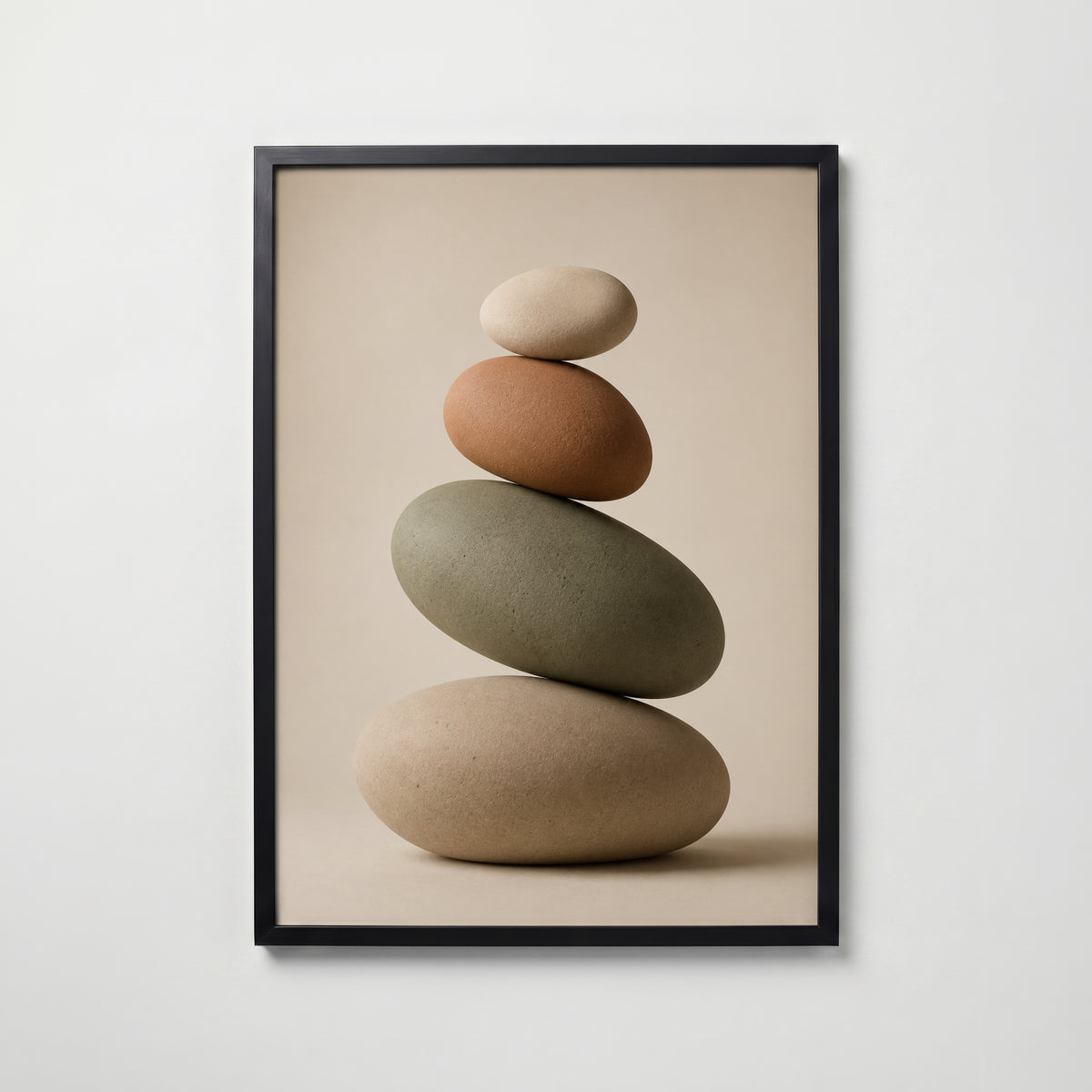 Balanced Stone Cairn i svart ram på vägg – köp enkelt hos Bozetto affisch i hög kvalitet
