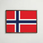 Norway National Flag Poster i valnötsram – varm konstaffisch för hemmet från Bozetto