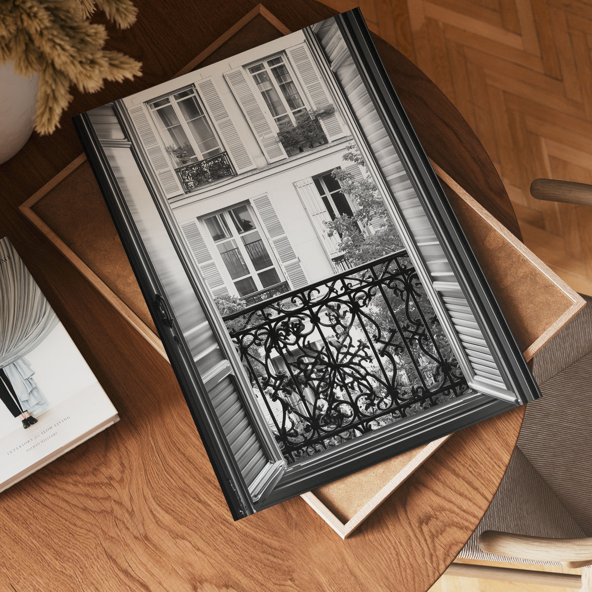 Vintage Paris Balcony poster visad rakt fram – Bozetto affisch i hög tryckkvalitet