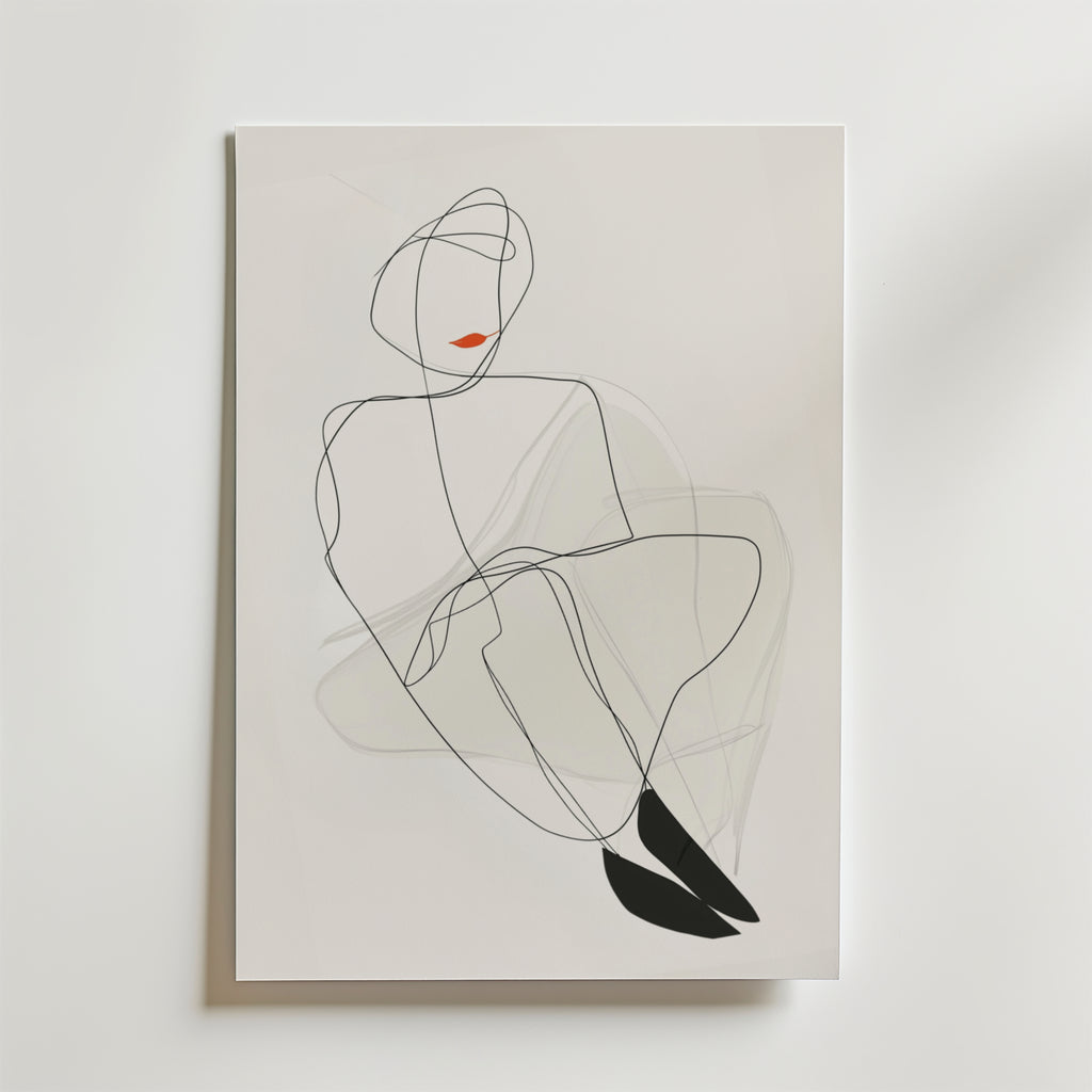 Red Lips Line Woman – stilfullt konsttryck från Bozetto, tryckt på matt finpapper
