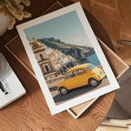 Amalfi Coast Car Poster – modern konst och stilren konsttryck för hemmet hos Bozetto
