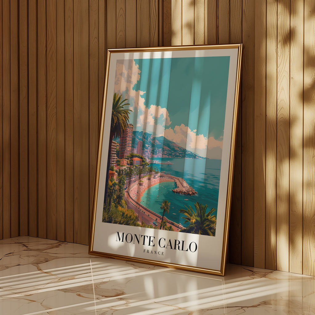 Väggmockup av The Monte Carlo affisch på ljus tegelvägg – Bozetto konsttryck i hög tryckkvalitet