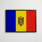 Moldova National Flag Poster i svart ram – stilren konsttryck som väggdekor från Bozetto