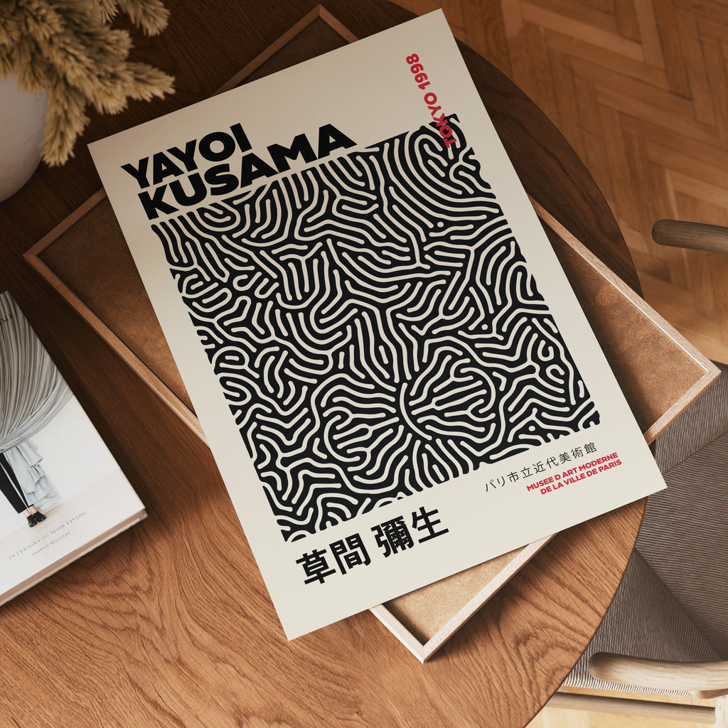 Yayoi Kusama Infinity Lines i väggmockup – konsttryck från Bozetto i hög kvalitet