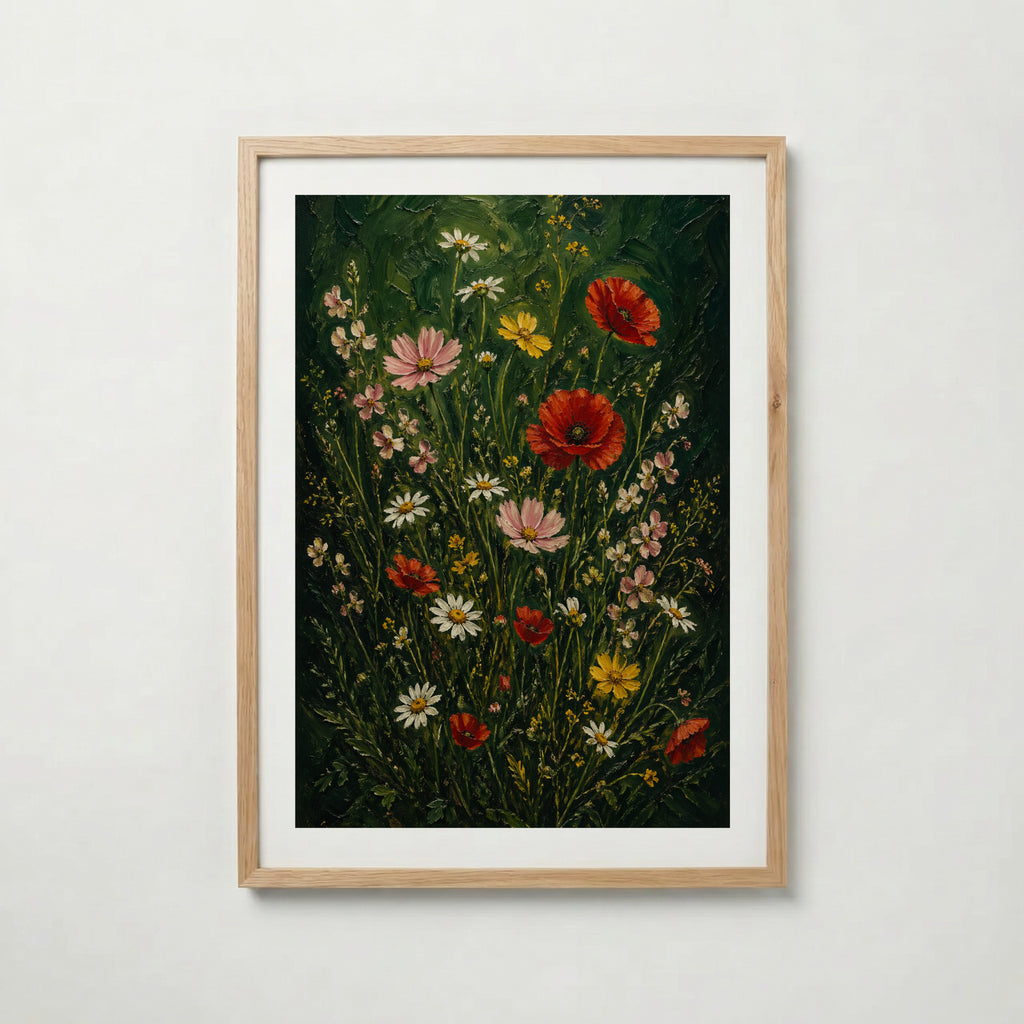 Wildflower Meadow i ekram med ljust trä – köp enkelt hos Bozetto affisch i hög kvalitet