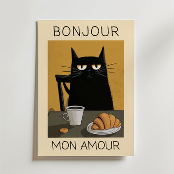 Parisian Cat Breakfast – stilfullt konsttryck från Bozetto, tryckt på matt finpapper