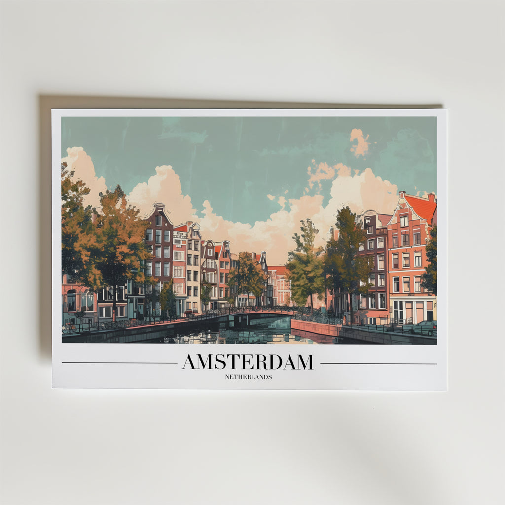 Amsterdam Canal View – stilfullt konsttryck från Bozetto, tryckt på matt finpapper