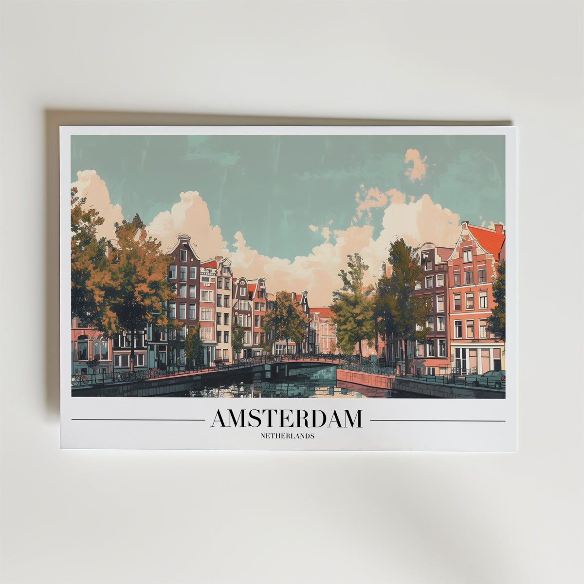 Amsterdam Canal View – stilfullt konsttryck från Bozetto, tryckt på matt finpapper