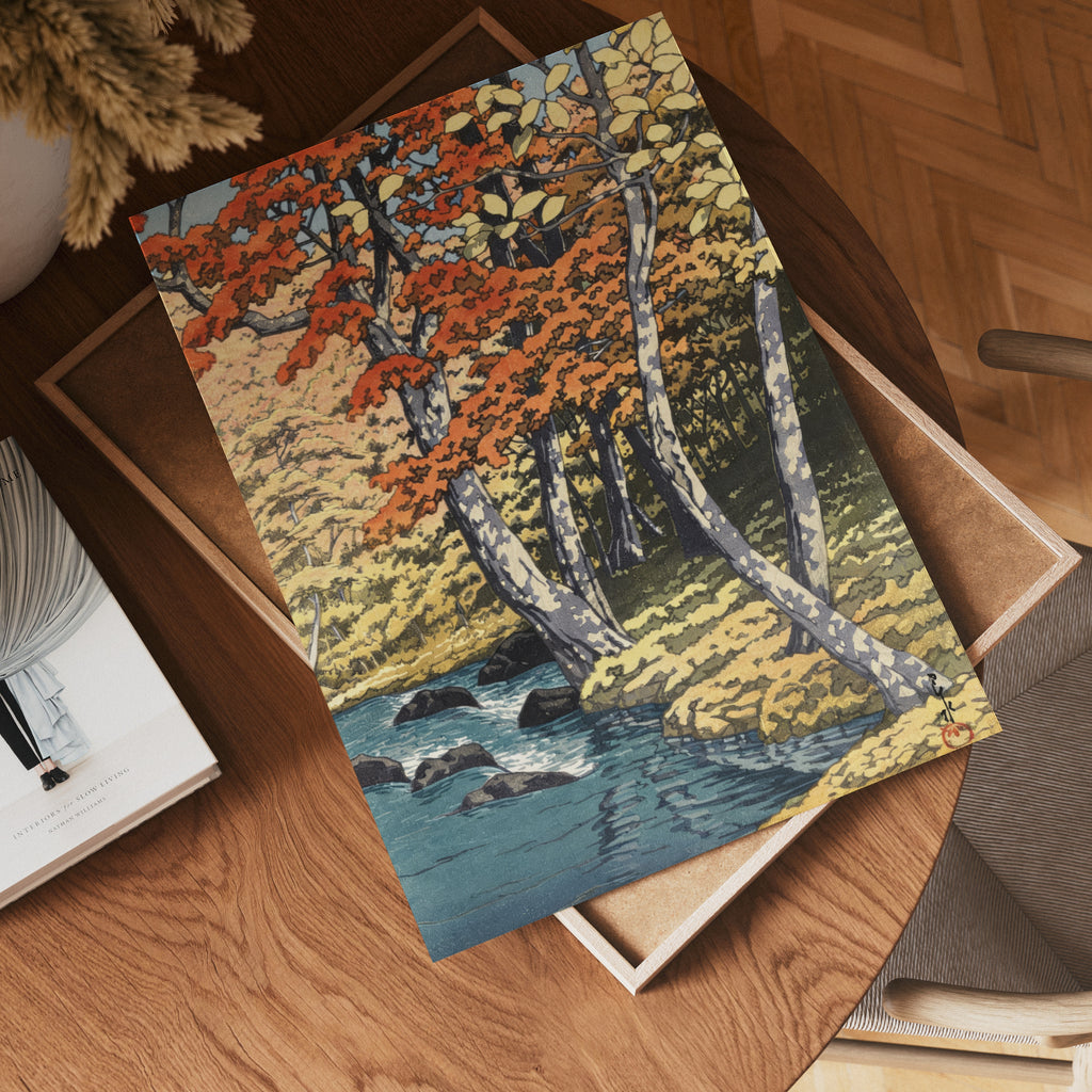 Autumn at Oirase Kawase Hasui – stilfullt konsttryck från Bozetto, tryckt på matt finpapper