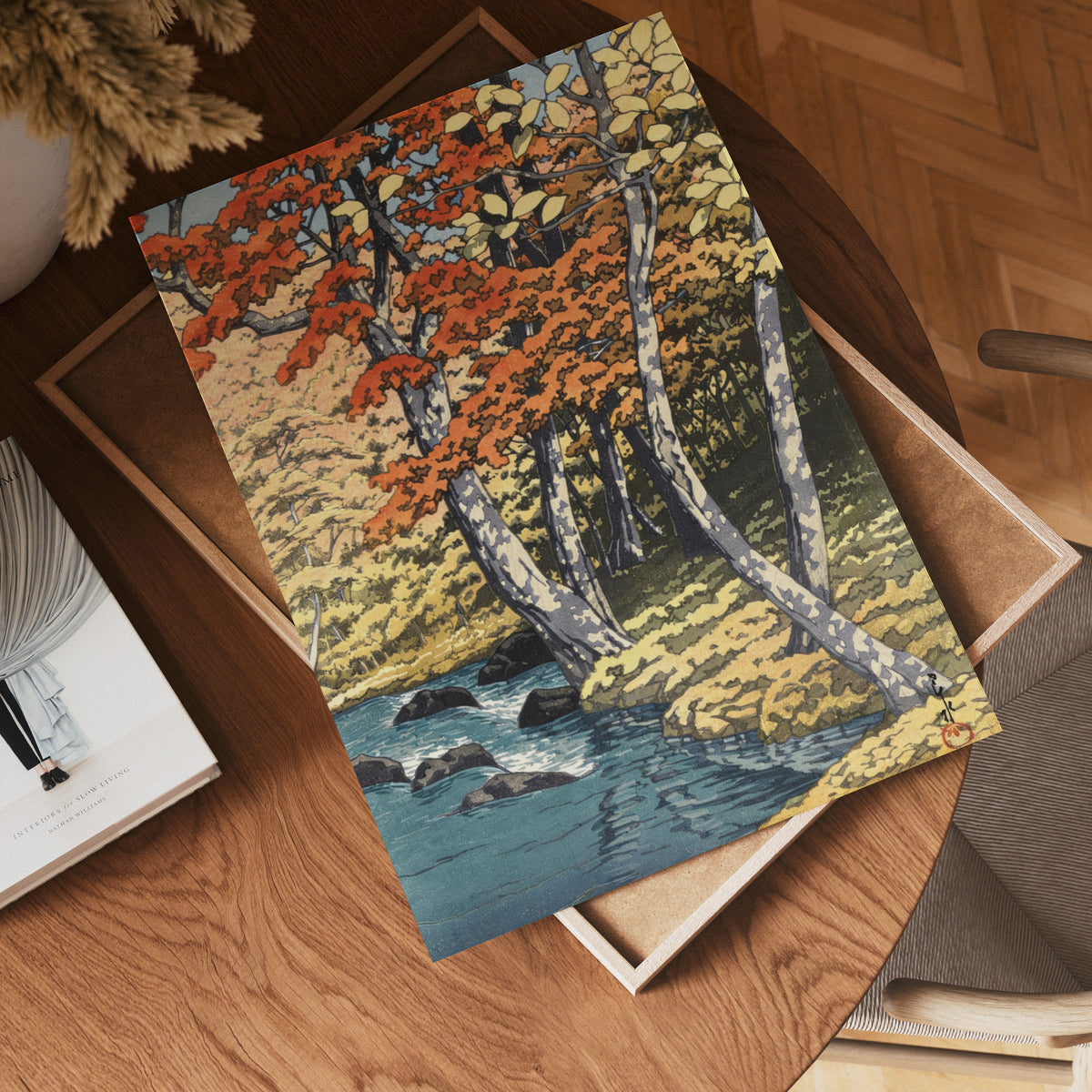 Autumn at Oirase Kawase Hasui – stilfullt konsttryck från Bozetto, tryckt på matt finpapper