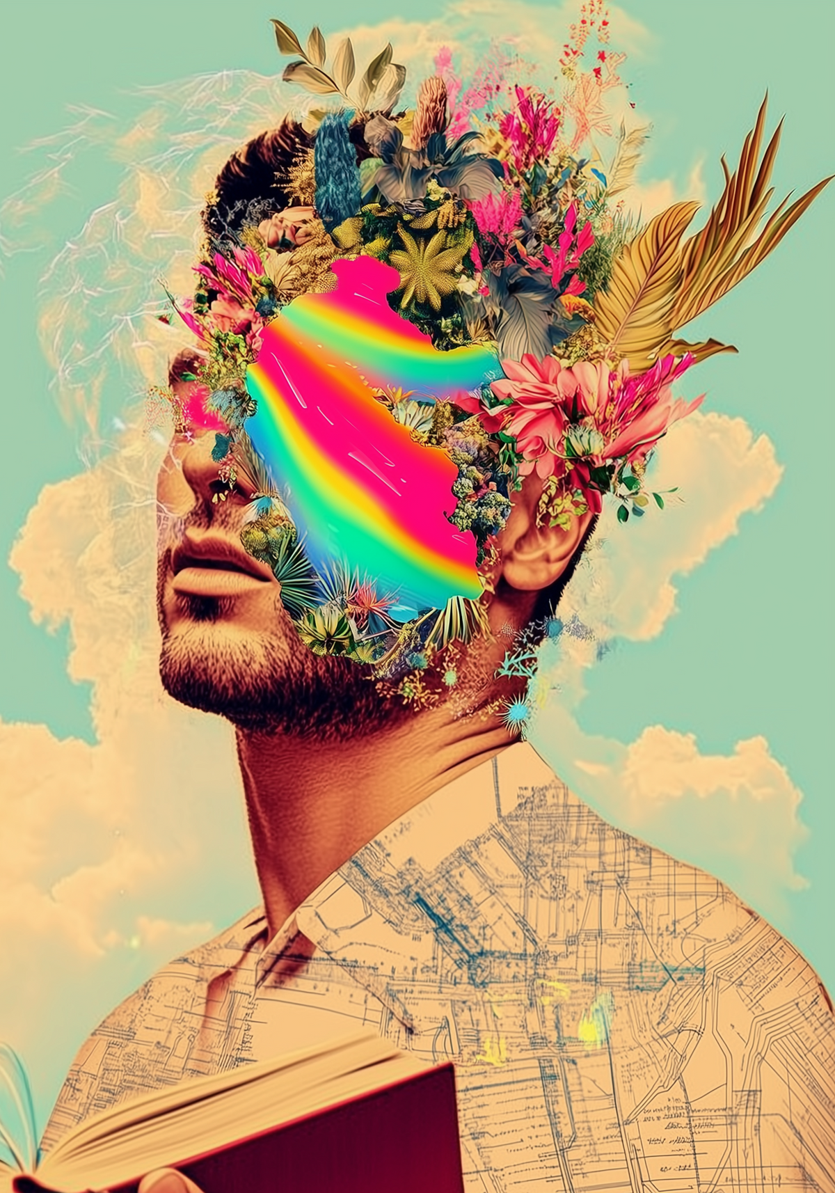 Surreal Floral Mindscape poster visad rakt fram – Bozetto affisch i hög tryckkvalitet