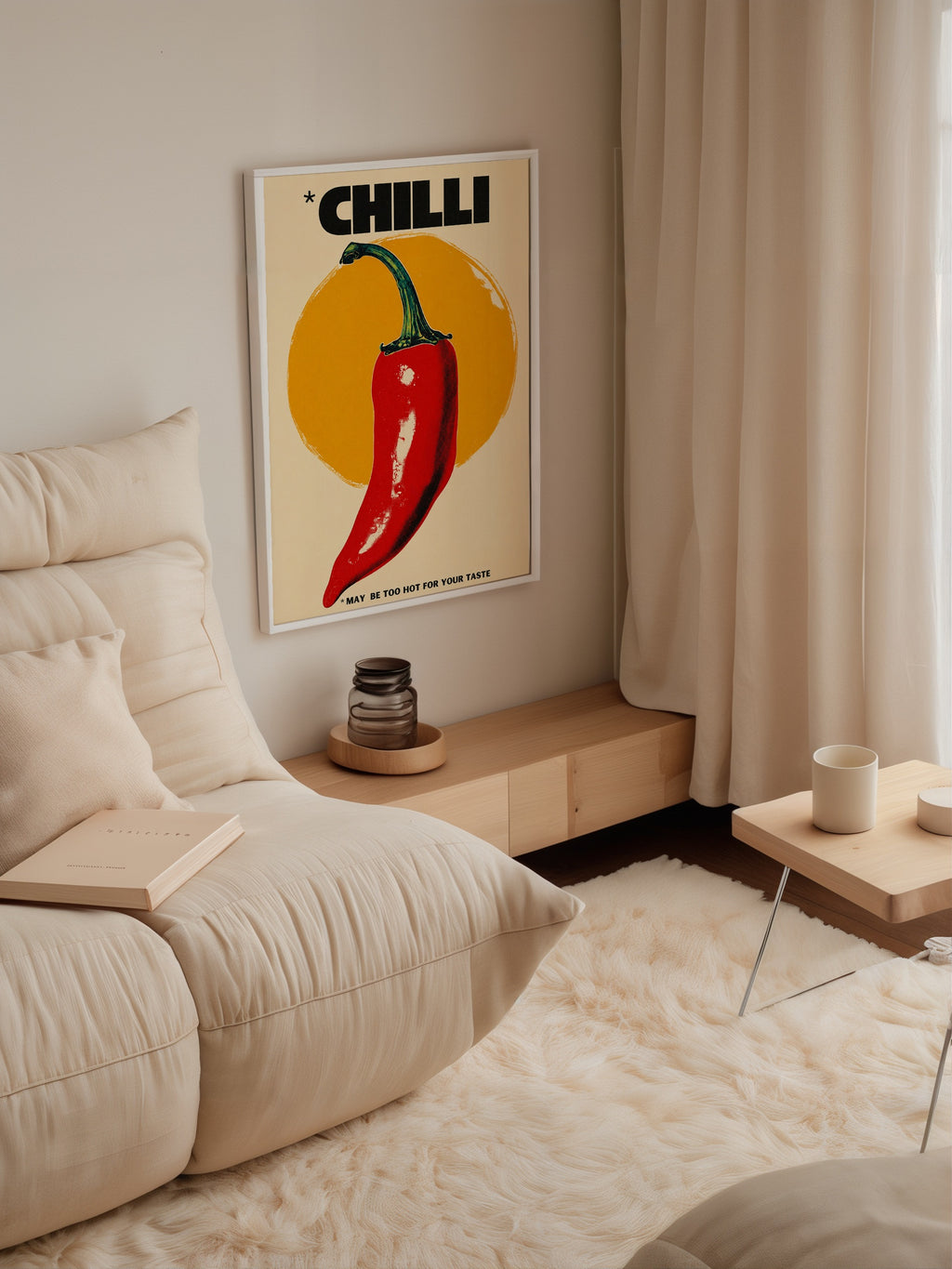 Chilli Heat affisch i minimalistiskt sovrum – köp enkelt hos Bozetto i hög kvalitet