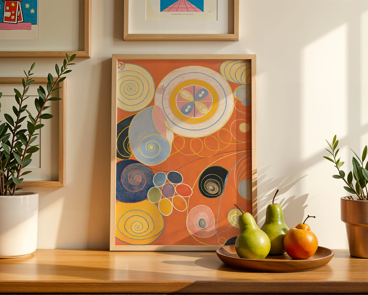 Mockup av Hilma af Klint Spirals of affisch på vägg – köp enkelt hos Bozetto i hög kvalitet