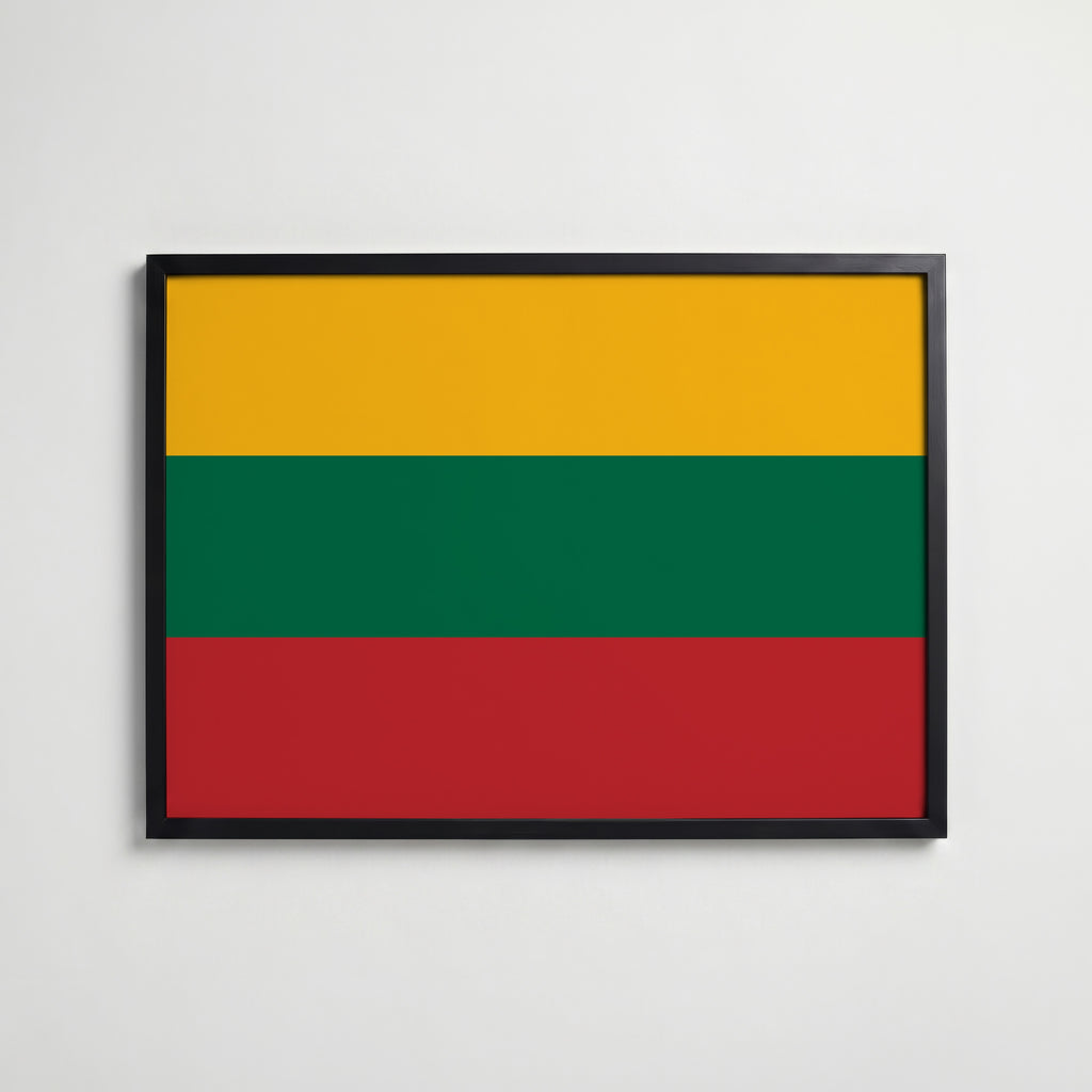Lithuania National Flag Poster i svart ram – stilren konsttryck som väggdekor från Bozetto