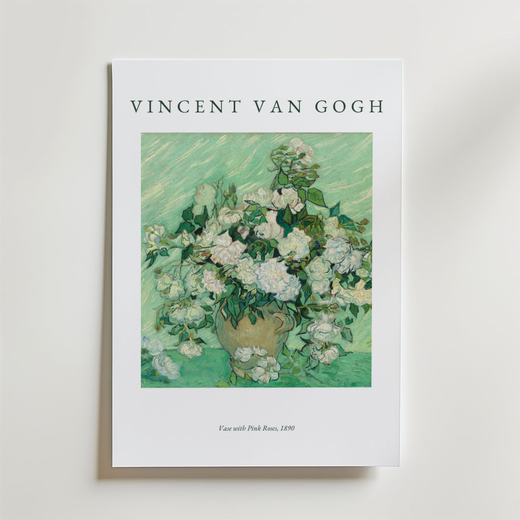 Van Gogh Vase With Pink Roses – stilfullt konsttryck från Bozetto, tryckt på matt finpapper