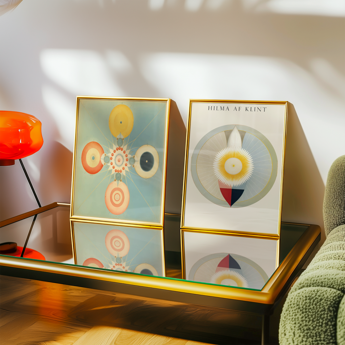 Bundle 2-pack Hilma Af Klint Cosmic Harmony visualiserad i interiör – postercollection hos Bozetto