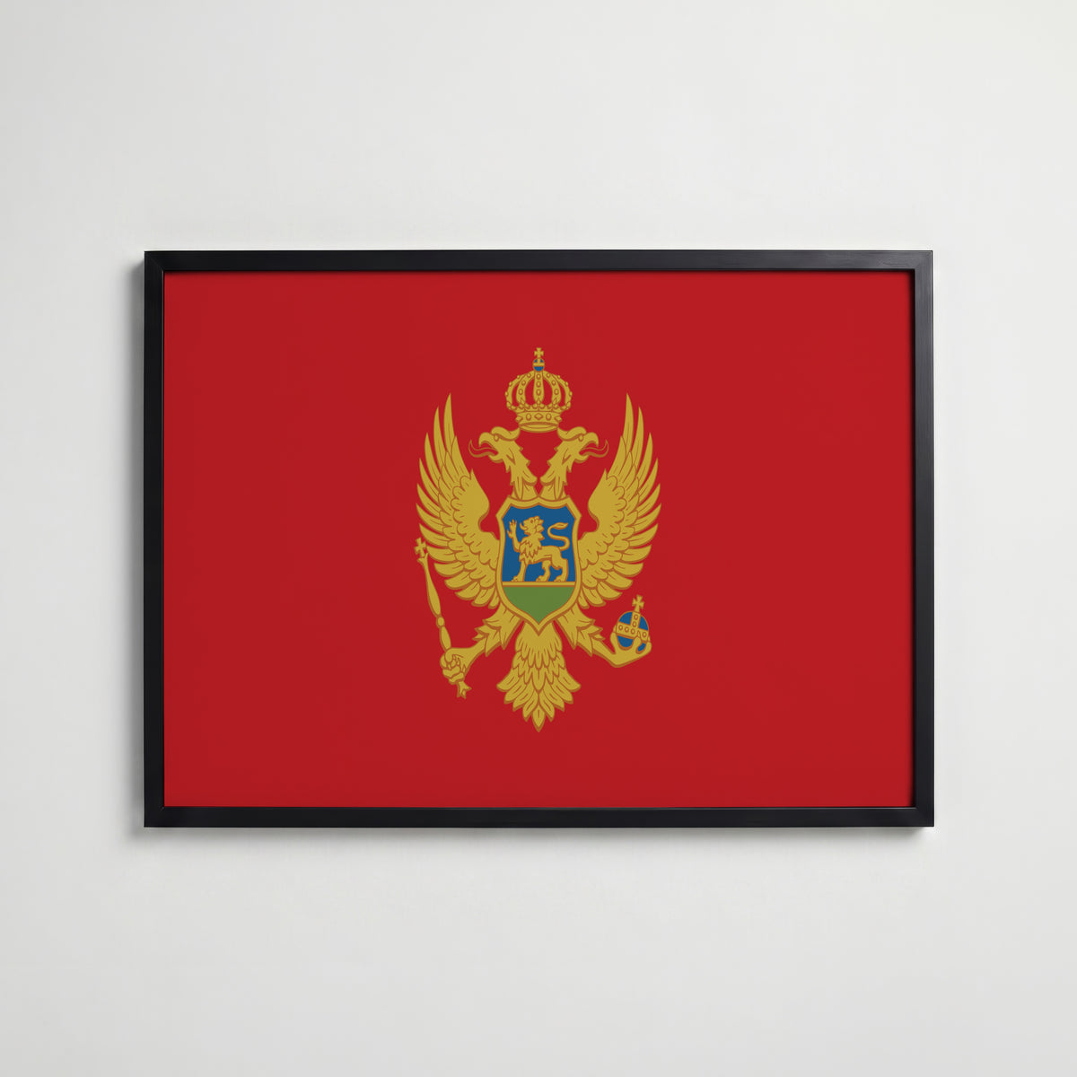 Montenegro National Flag Poster i svart ram – stilren konsttryck som väggdekor från Bozetto