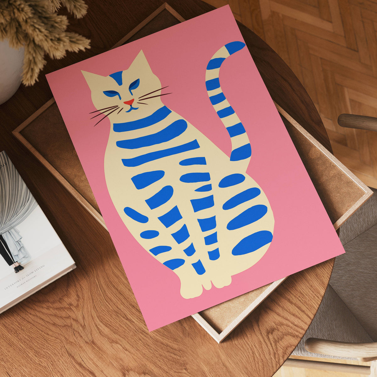 Blue Striped Cat poster visad rakt fram – Bozetto affisch i hög tryckkvalitet i hög tryckkvalitet