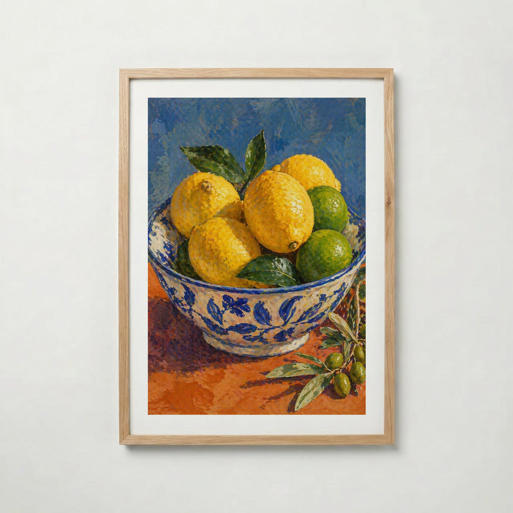 Mediterranean Citrus i ekram med ljust trä – köp enkelt hos Bozetto affisch i hög kvalitet