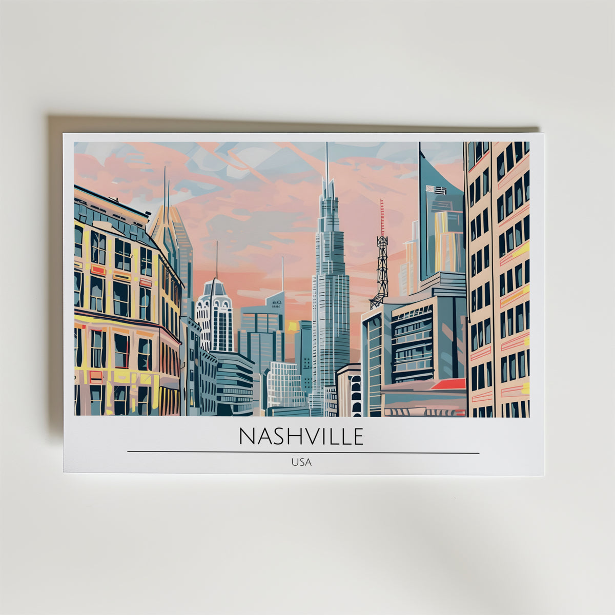 Nashville Skyline – stilfullt konsttryck från Bozetto, tryckt på matt finpapper i hög tryckkvalitet