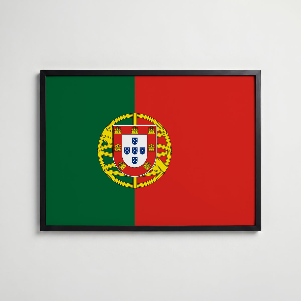 Portugal National Flag Poster i svart ram – stilren konsttryck som väggdekor från Bozetto