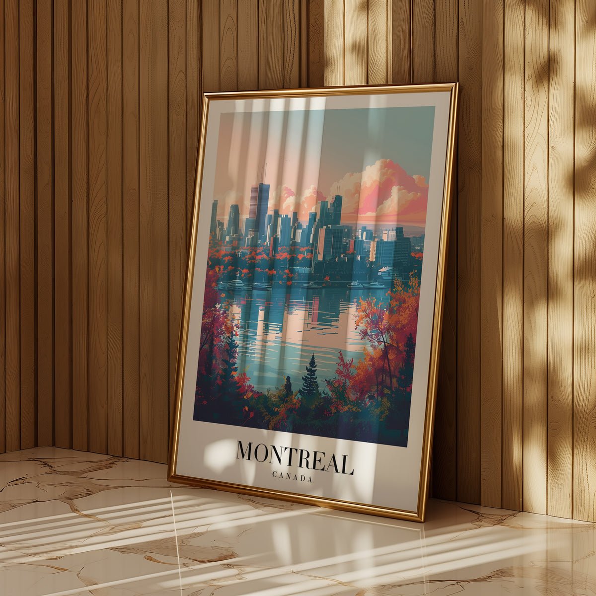 Mockup av Whispers Of Montreal affisch på vägg – köp enkelt hos Bozetto i hög kvalitet