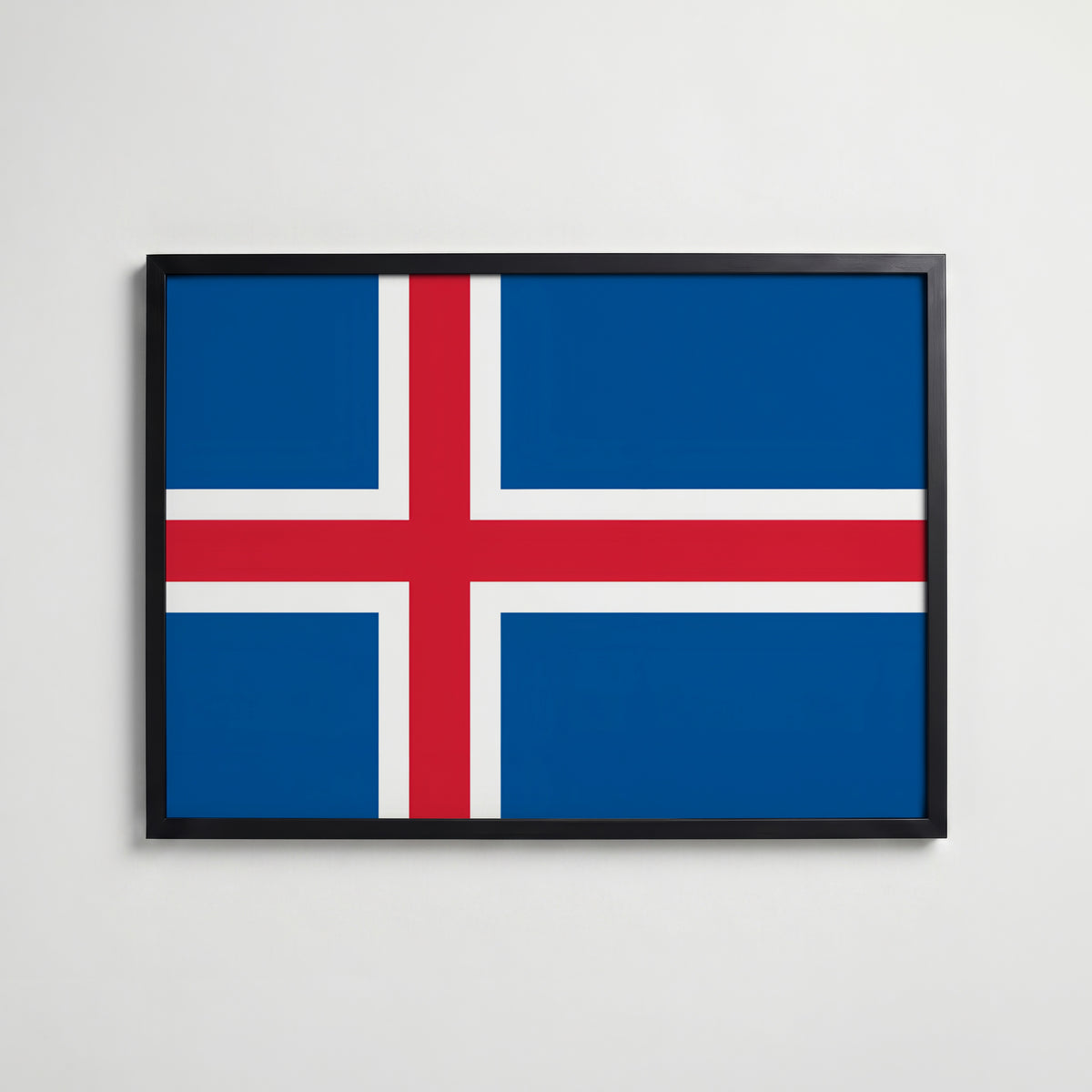 Iceland National Flag Poster i svart ram – stilren konsttryck som väggdekor från Bozetto