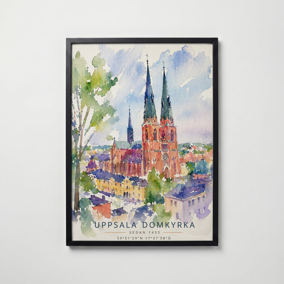 Uppsala Domkyrka i svart ram på vägg – köp enkelt hos Bozetto affisch i hög kvalitet