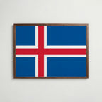 Iceland National Flag Poster i valnötsram – varm konstaffisch för hemmet från Bozetto