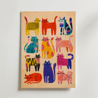 Colorful Cat Parade – stilfullt konsttryck från Bozetto, tryckt på matt finpapper