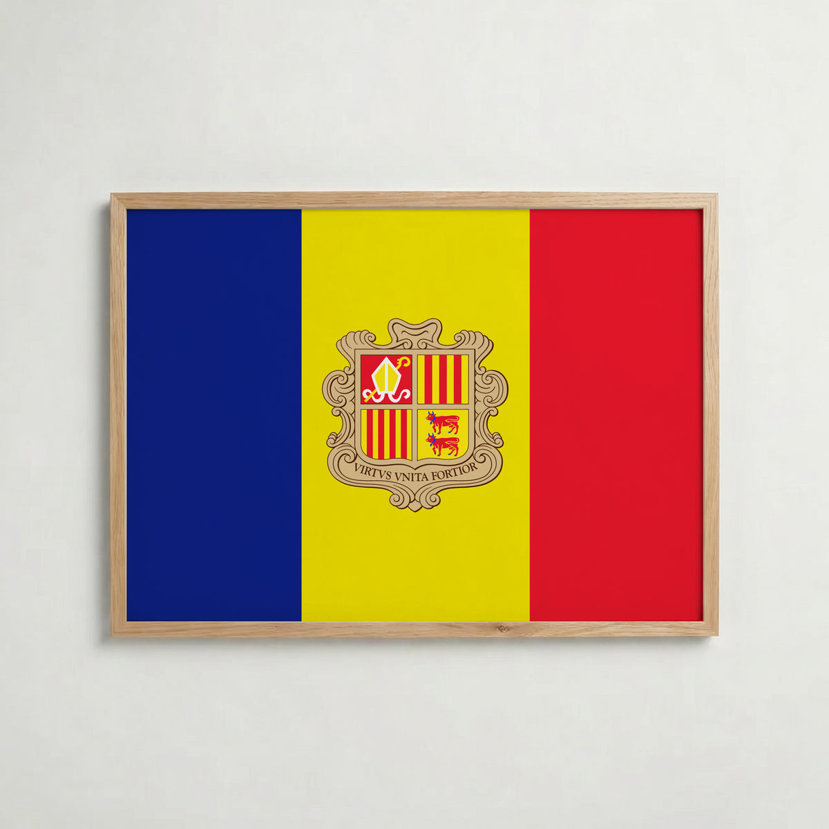 Andorra National Flag Poster i ekram – inramad konsttryck för stilren inredning hos Bozetto
