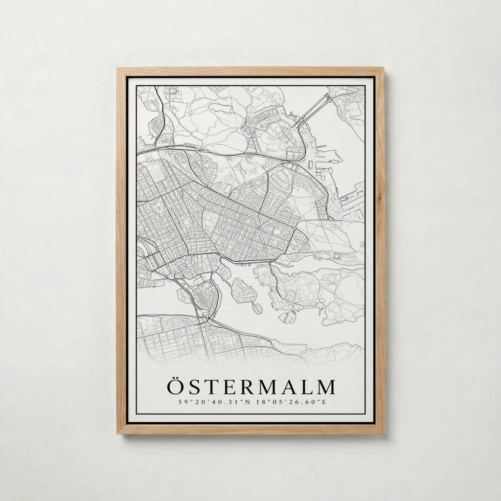 Östermalm Karta poster i olika storlekar – köp enkelt hos Bozetto i hög kvalitet