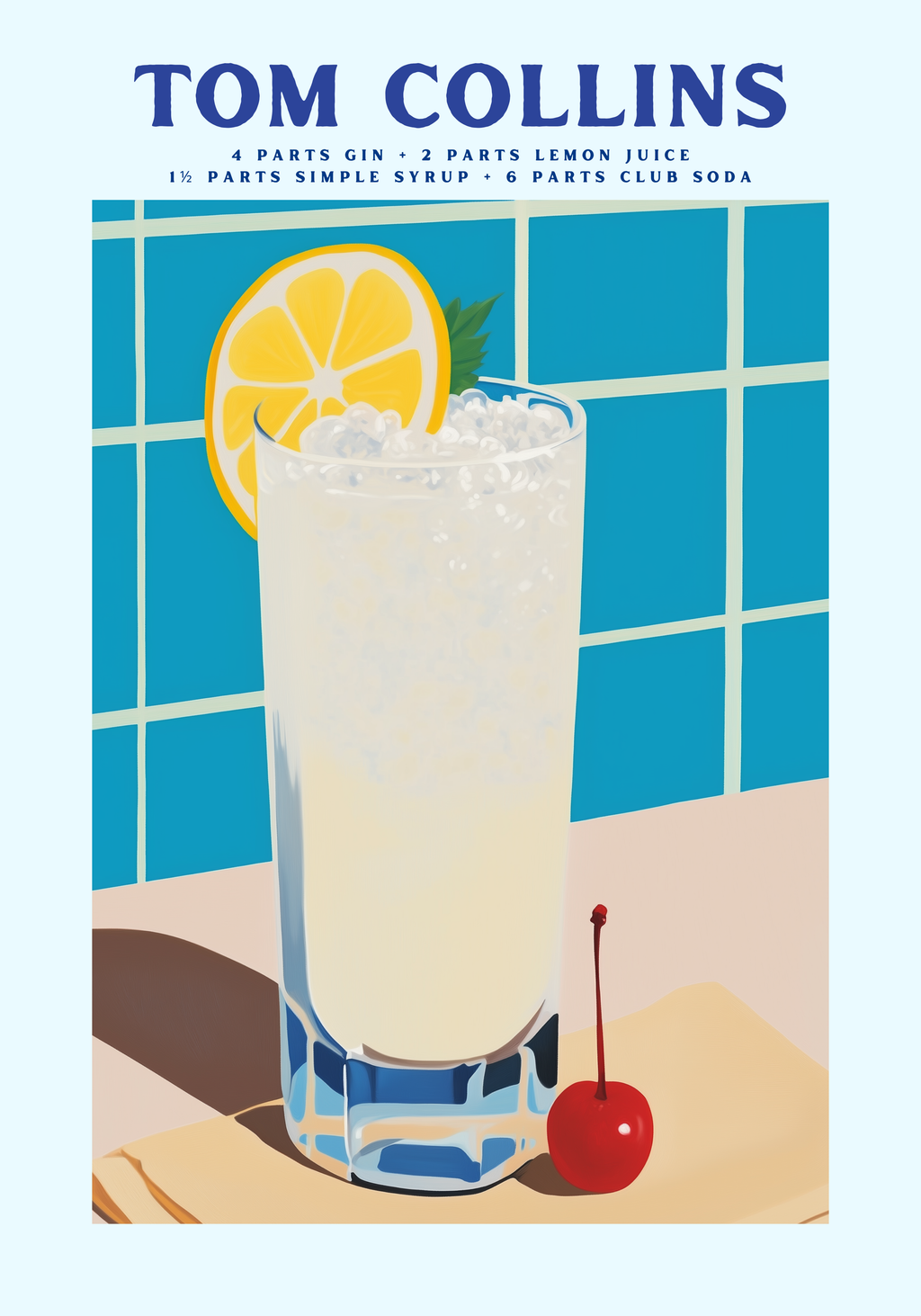 Tom Collins Cocktail – affisch med snyggt motiv, köp enkelt hos Bozetto i flera storlekar