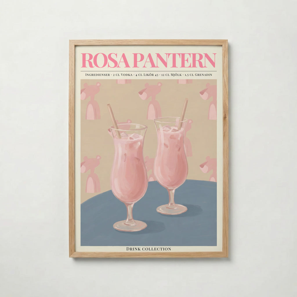 Rosa Pantern i ekram med ljust trä – köp enkelt hos Bozetto affisch i hög kvalitet