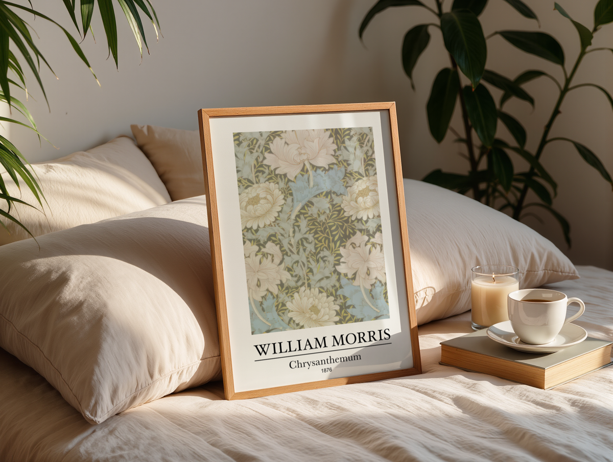 Storleksguide för William Morris Chrysanthemum – affisch från Bozetto i hög kvalitet
