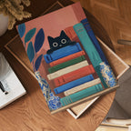 Curious Book Cat affisch på vit bakgrund – köp enkelt hos Bozetto i hög kvalitet