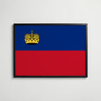 Liechtenstein National Flag Poster i svart ram – stilren konsttryck som väggdekor från Bozetto