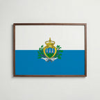 San Marino National Flag Poster i valnötsram – varm konstaffisch för hemmet från Bozetto