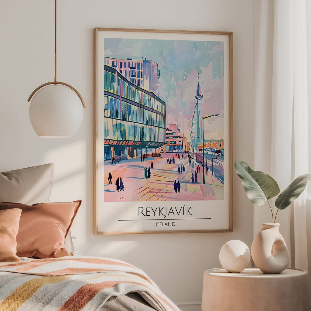 Reykjavik City Lights poster visad rakt fram – Bozetto affisch i hög tryckkvalitet
