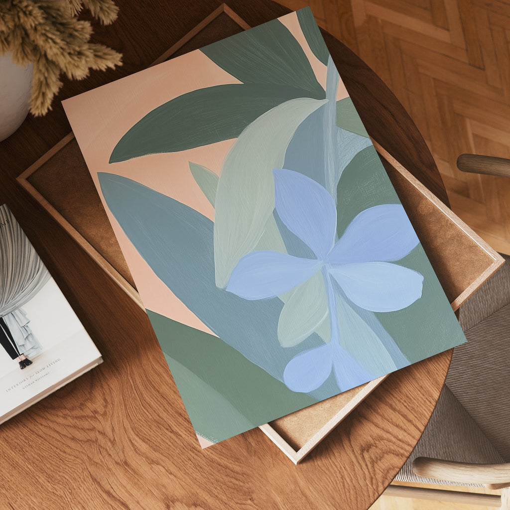 Abstract Blue Flowers poster visad rakt fram – Bozetto affisch i hög tryckkvalitet