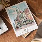 Riga Old Town Skyline – stilfullt konsttryck från Bozetto, tryckt på matt finpapper